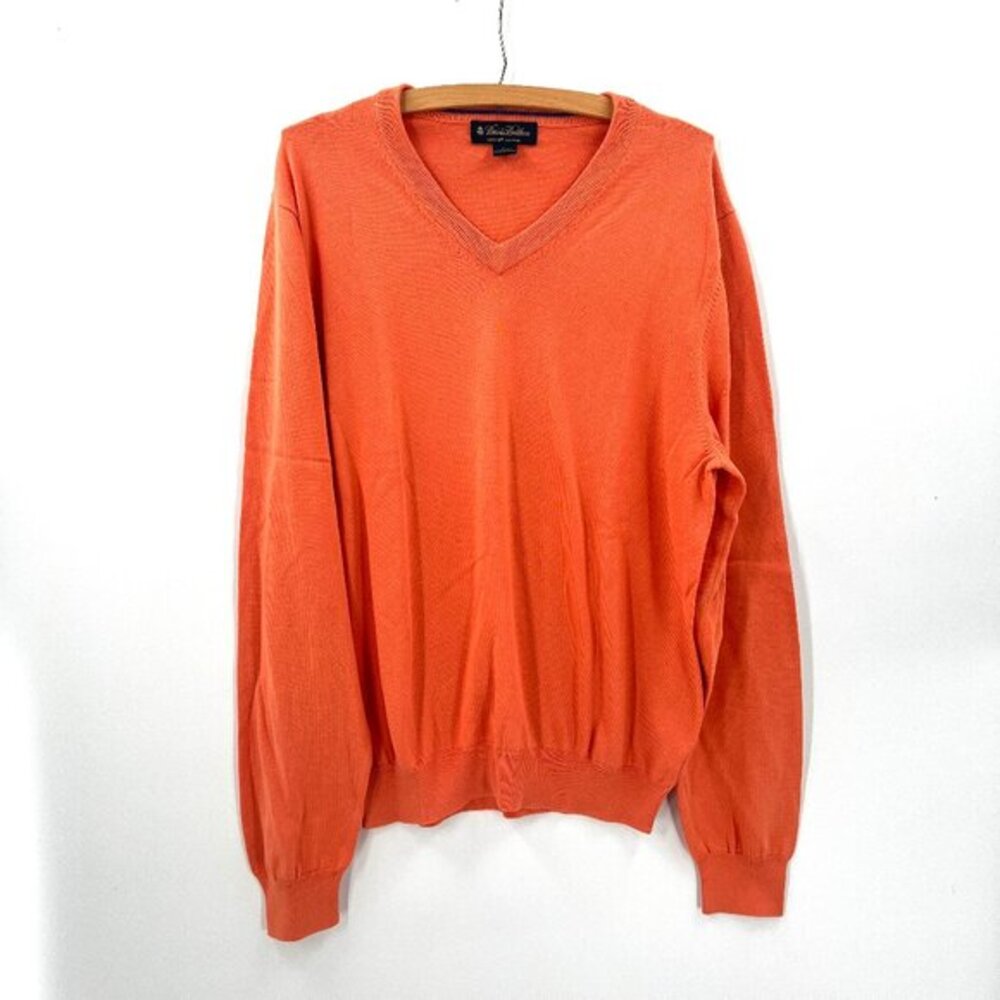 Brooks Brothers 100% supima cotton v-neck sweater orange fall preppy old money L